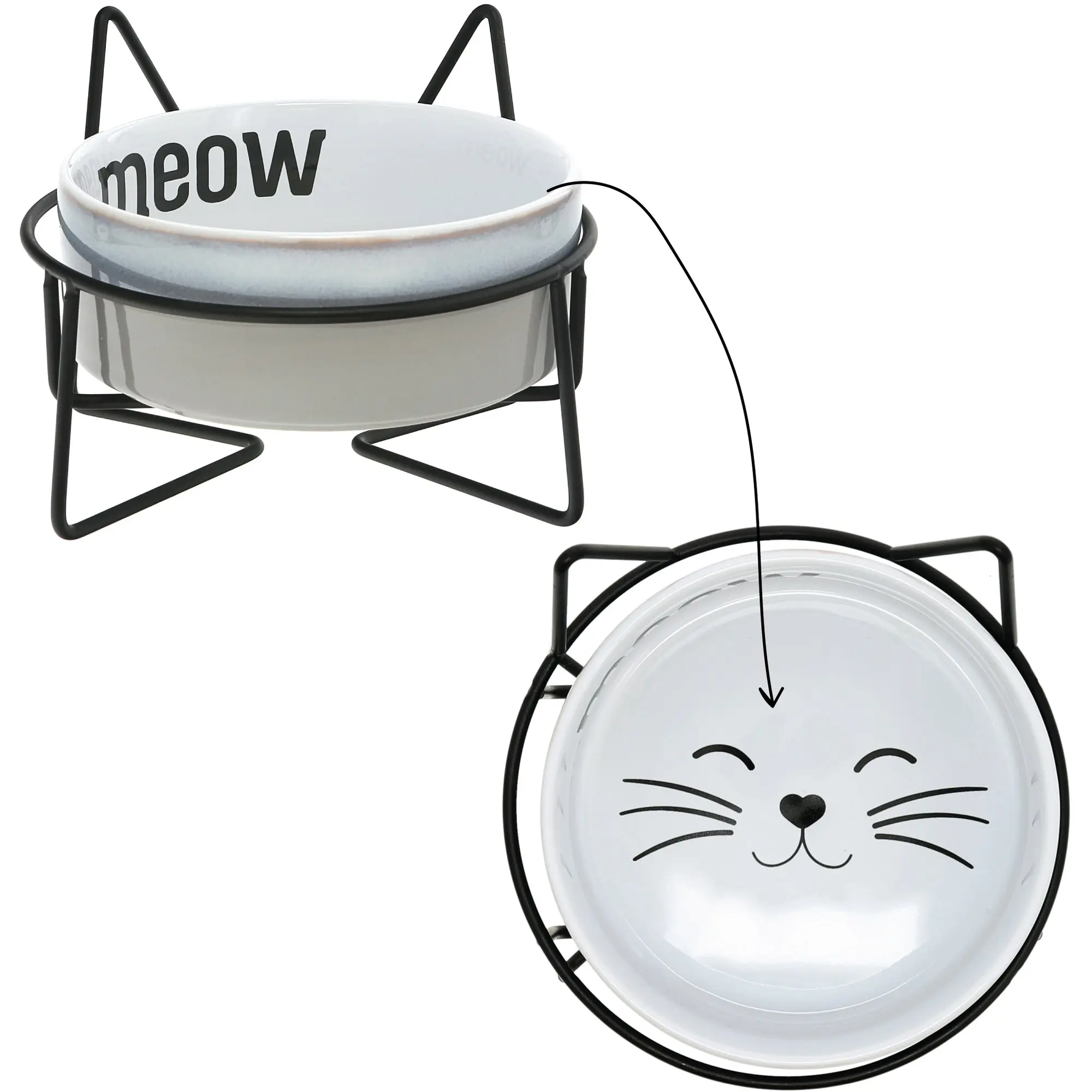 Meow 13 oz Ceramic Pet Bowl with Metal Stand