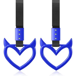 2 Pieces Heart Handle Keychains Car Accessory Heart Hand Strap Drift Charm for Car Interior Exterior Decoration(Blue,Devil Style)