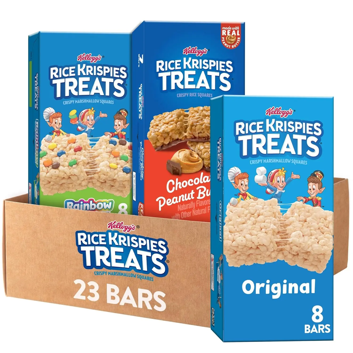 Rice Krispies Treats Crispy Marshmallow Squares, Kids Snacks, Cereal Bars, Variety Pack (3 Boxes, 23 Bars)