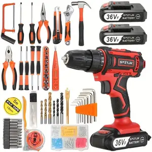 SPZTJK 128-Piece Rechargeable Drill Set, 36V Cordless Electric Drill with 2 Batteries, Quick Charger, 21V Power Tools Kit, Work Light for DIY Home Projects, Christmas Gift