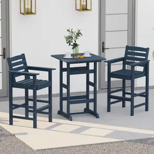 COSTWAY - 30 Inch Square Bar Table Dining Table with Slatted Tabletop for Poolside-Navy