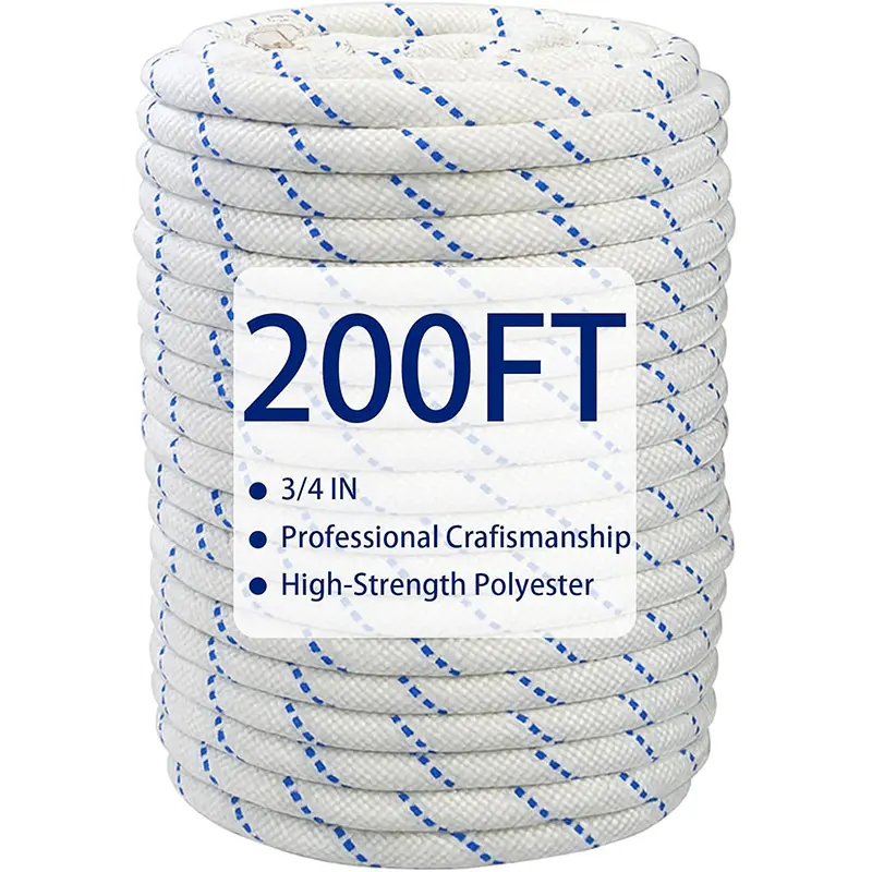 3/4in x 200 Ft Double Braid Polyester Rope, High Force Braided Polyester Rope, 20000Lbs Breaking Strength Strong, Multipurpose Pulling Rope, for Tree Work, Camping, Swings