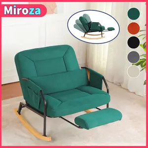 【Miroza】Roomy Nursery Rocking Chair with Corduroy Fabric, Spacious Mom's Nursing Rocking Armchair, Modern Comfortable Angle-Adjustable High-Back Rocker with Side Pocket and Footrest, Suitable for Living Room, Bedroom, Nursery