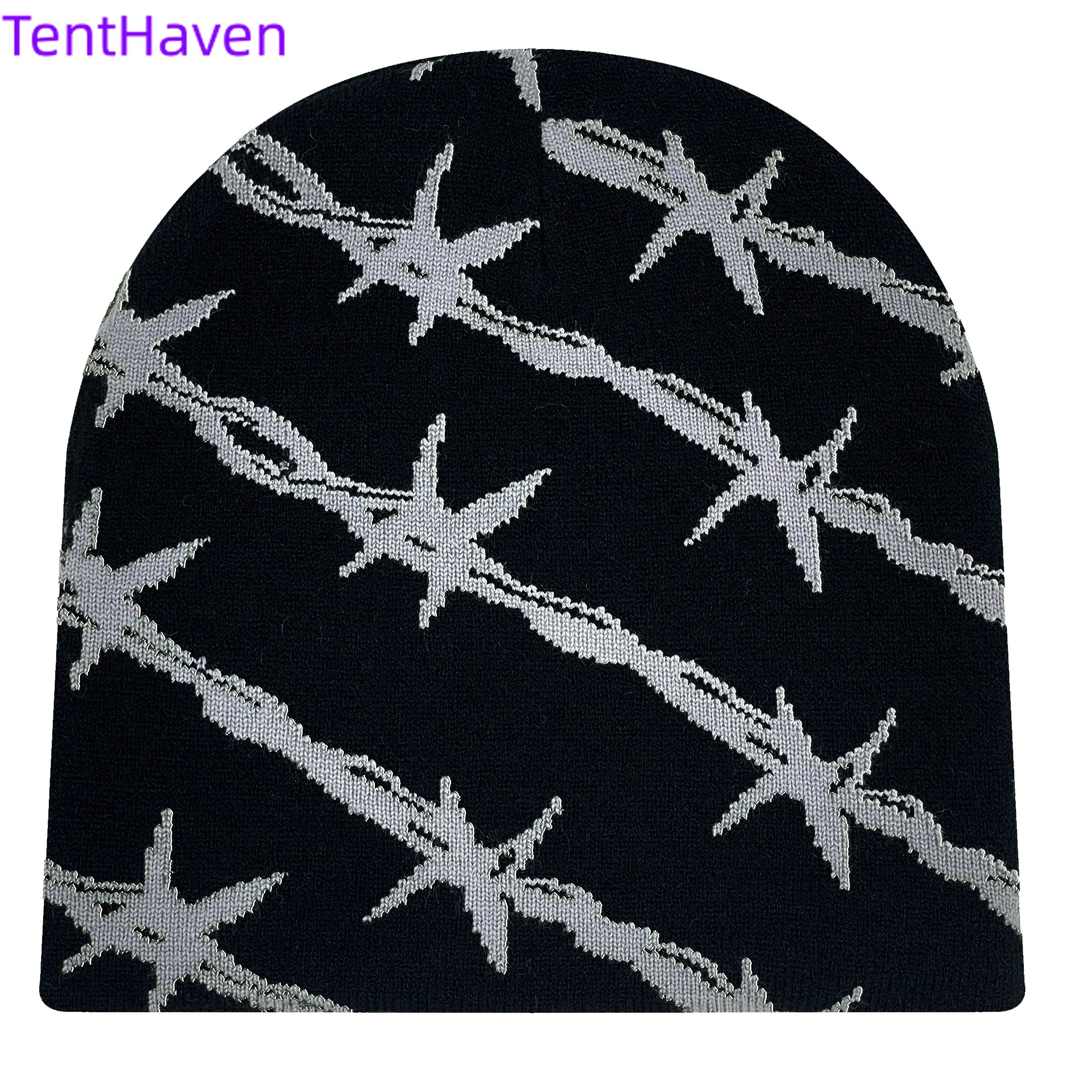 Jacquard Knitted Winter Hat, Unisex Double-Layer & Windproof Design for Casual Outdoor Wear, Beanie Black Grey, Daily, Adults, Knit Hat