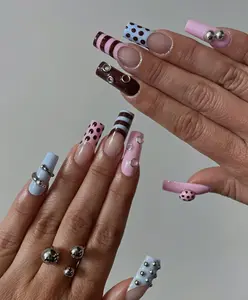 jasonj.nail Chrome Nude Minimal Press-On Nails, Metallic Silver Outline with Glossy Milky Base, Clean Luxury Aesthetic, Elegant Modern Nail Art, Custom Handmade Set