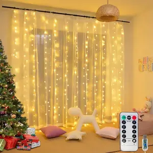 300led Cuttable Curtain String Lights, 10x10 Feet (3x3 Meters), 8 Lighting Modes, Fairy Light, USB Powered, Waterproof, Christmas Decor