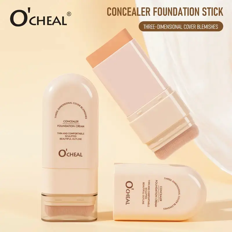 2-in-1 Matte Concealer Foundation Stick with Brush - Long-Lasting, Waterproof, Sweat-Proof, Compact & Portable, 8-Color Options, Covers Dark Circles & Blemishes