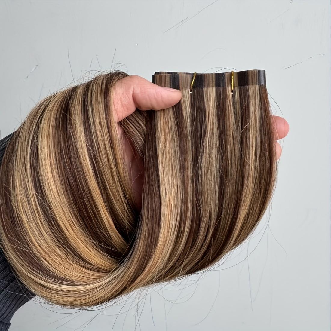 Long PU Weft Human Hair Bundles 12-28 Inch, No Glue Required, 80cm PU Weft 50g, Natural Real Human Hair Extensions, Salon Grade Quality