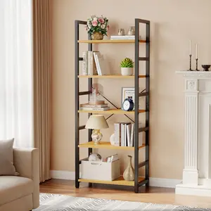 5-Tier Tall Bookshelf – Industrial Freestanding Bookcase with Steel Frame & Waterproof Wood Shelves, 62.2" Open Storage Shelf Unit for Living Room, Home Office, Kitchen, Bathroom & Garage