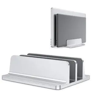 Vertical Laptop Stand, Updated Version, Double Desktop Stand Holder, Adjustable Up to 17.3 Inch, Fits Macbook Surface Samsung Hp Dell Chromebook, Silver Color