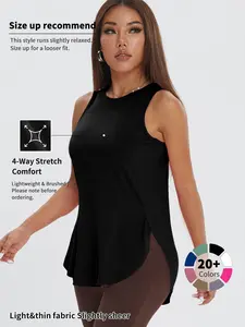 Women's Solid Color Asymmetrical Hem Sports Tank Top, Casual Curved Hem Sleeveless Round Neck Sports Top for Yoga Gym Workout Running, Ladies Sportswear for All Seasons, Sleeveless Sporty Design