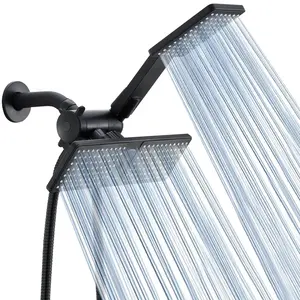 High-Flow 2-In-1 Handheld & Rainfall Shower Head Set, Long Hose, T-Valve, Durable Abs, Wall Mounted, Square Design for Bathroom Upgrade, Shower Kit, Showerhead Combo, Rain Showerhead
