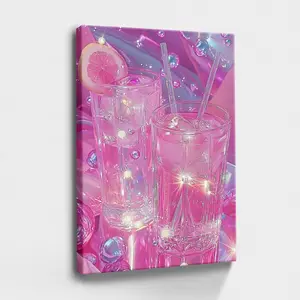 Beverages, Pink Color, Glittery Texture - Modern, Glittery, Sparkly, Modern Style, Wall Decor Poster for Room, Wood Framed Canvas Painting Photo Ornaments Artwork Gifts 1pc Artistic Decoration