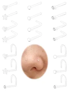 Clear Nose Studs, L Shaped Straight Hook Nose Stud, Nose Bone Nose Screw, Plastic Nose Rings for Surgery Work, Heart Star Clear Nose Piercing Jewelry, Rhinestone Nose Ring