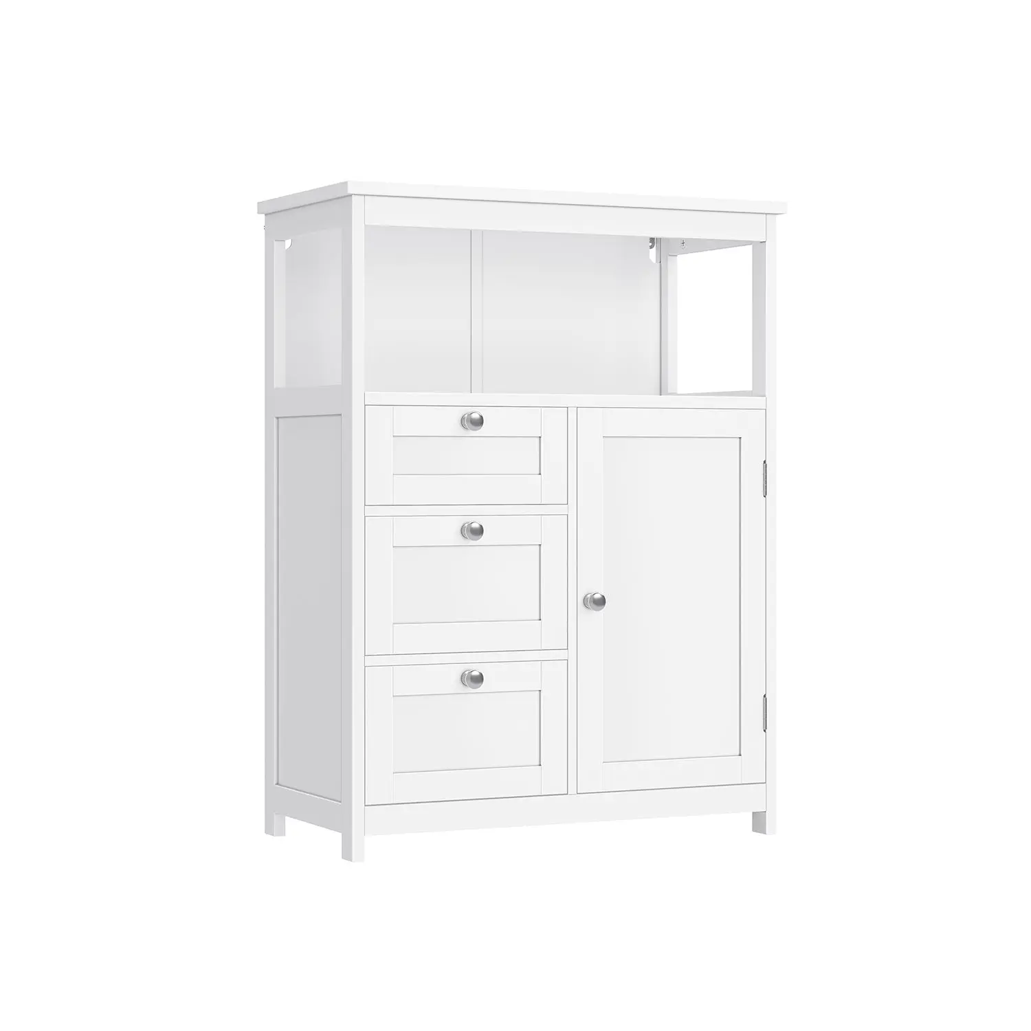 VASAGLE Wood Bathroom Floor Cabinet with Drawers and Cabinets - Sturdy Anti-Tip Safe Indoor Cupboard, Modern Clean White Design, Adjustable Shelves, Small Bathroom Space-Saving Storage Solution with Daily Use Top