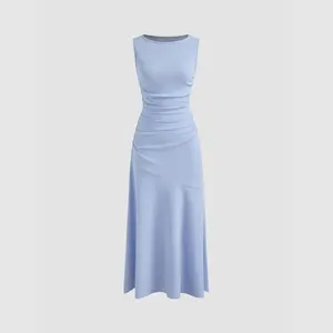 Cider [size 0-10] Boat Neck Solid Ruffle Ruched Maxi Dress SwimWeek