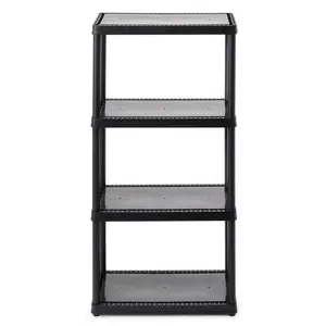 Gracious Living 4 Shelf Fixed Height Solid Resin Organizing Storage Unit, Black Lightweight Organiser