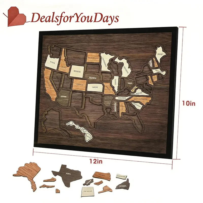 【TikTokShopSummerSale】Map puzzle, family decor，wooden U.S. travel map puzzle, anniversary gift, children's geography puzzle, or perfect holiday gift for couples and families, record your journey, memory making, home decor, unique traveler gift,