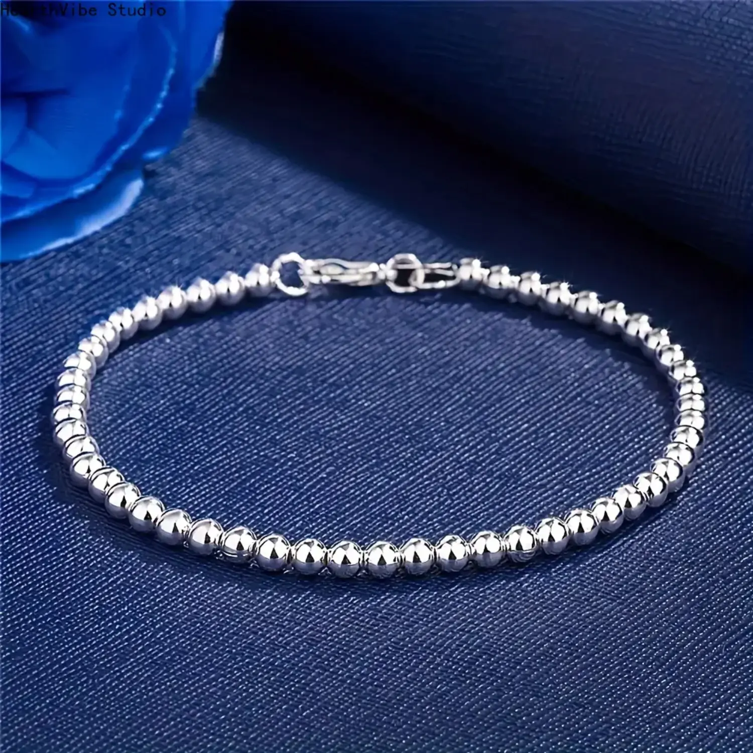 925 Sterling Silver Plated Sports Wristband, 6mm Dainty Beads, Elegant Style - Wedding, Party Fashion Accessory