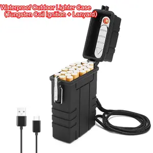 Outdoor Portable Rechargeable Weatherproof Lighter Case with USB-C Charging - Fits 20 Units, Plasma Igniter Included, Ideal for Camping