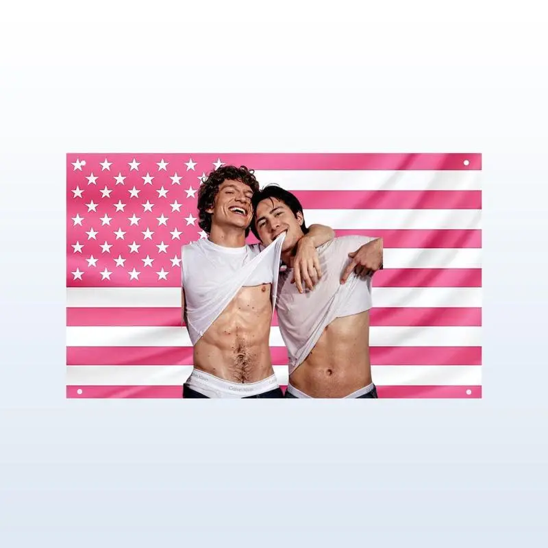 Heated Rivalry Shane & Ilya Pink US Flag Fabric Tapestry, Home Room Decor Wall Accessory