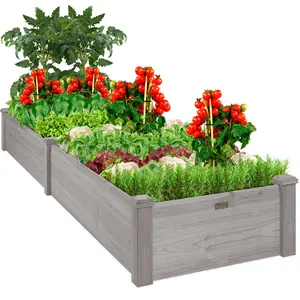 Best Choice Products 8x2ft Outdoor Wooden Raised Garden Bed Planter for Grass, Lawn, Yard