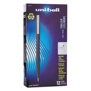 Uni-Ball UBC60154 0.5 mm Micro Green Ink, Black Matte Barrel Stick Roller Ball Pen - 1 Dozen