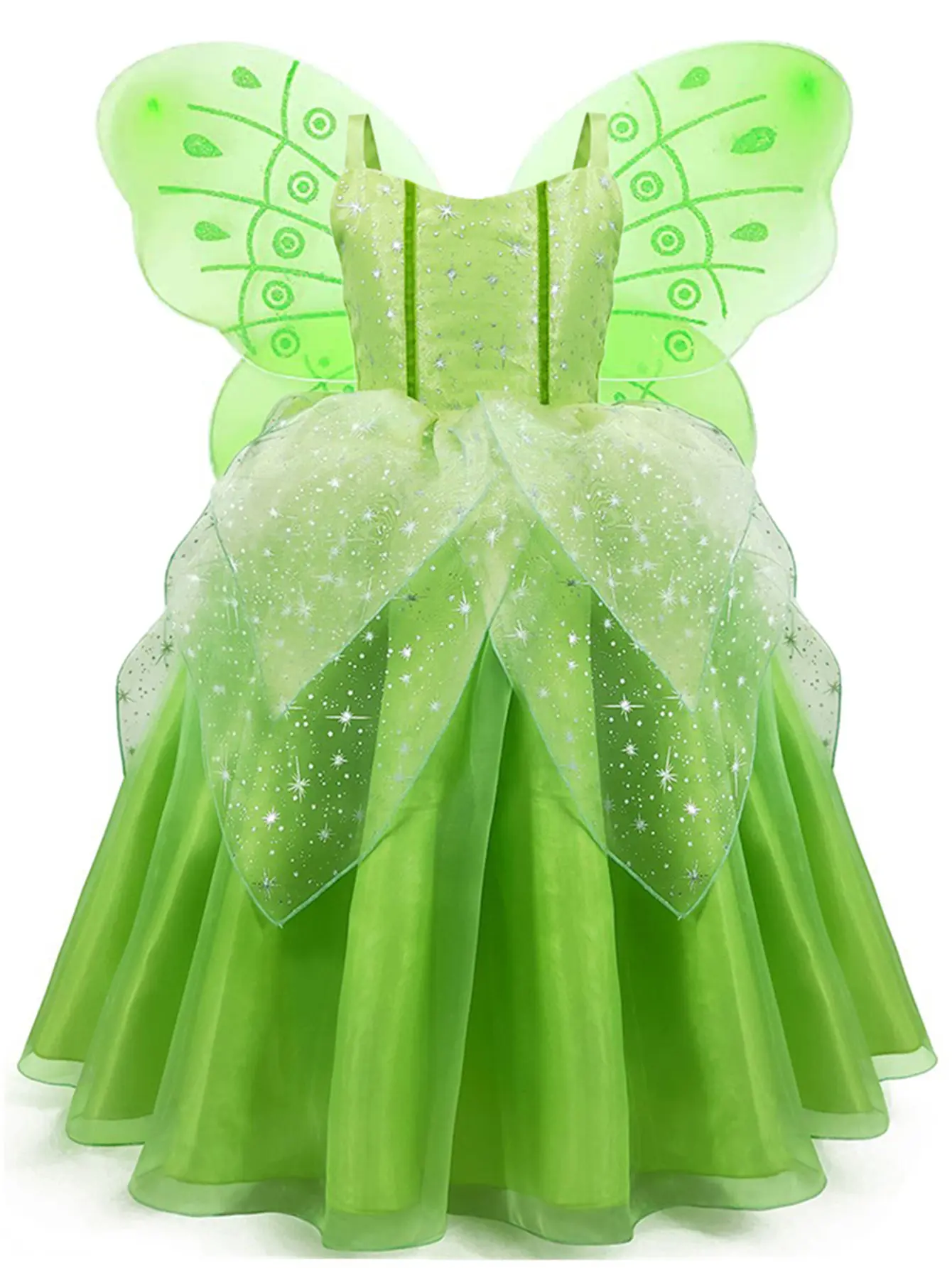 LOEL Green Fancy Fairy Costume for Girls Tinker Bell Skeleton Bone Costume Girls, Birthday Party Fairy Dress Up, Special Occasion Dress with Wings