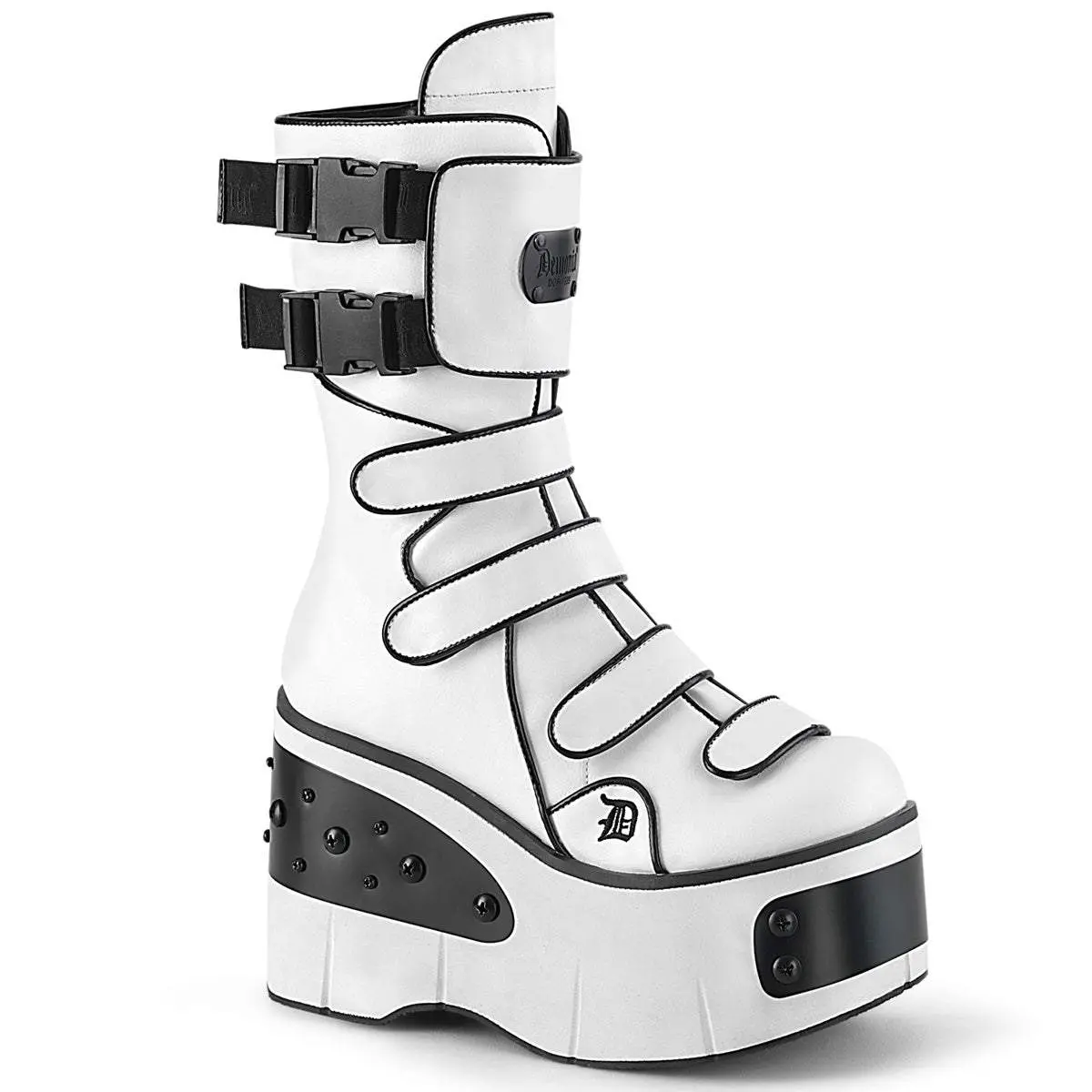 Demonia Kera-108 White Vegan Leather Ankle Boots