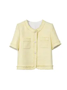 Women's Solid Color Tweed Short Jacket, Elegant Fashion Casual Open Front Outerwear for Daily Outdoor Wear, Women Clothing for Spring Fall