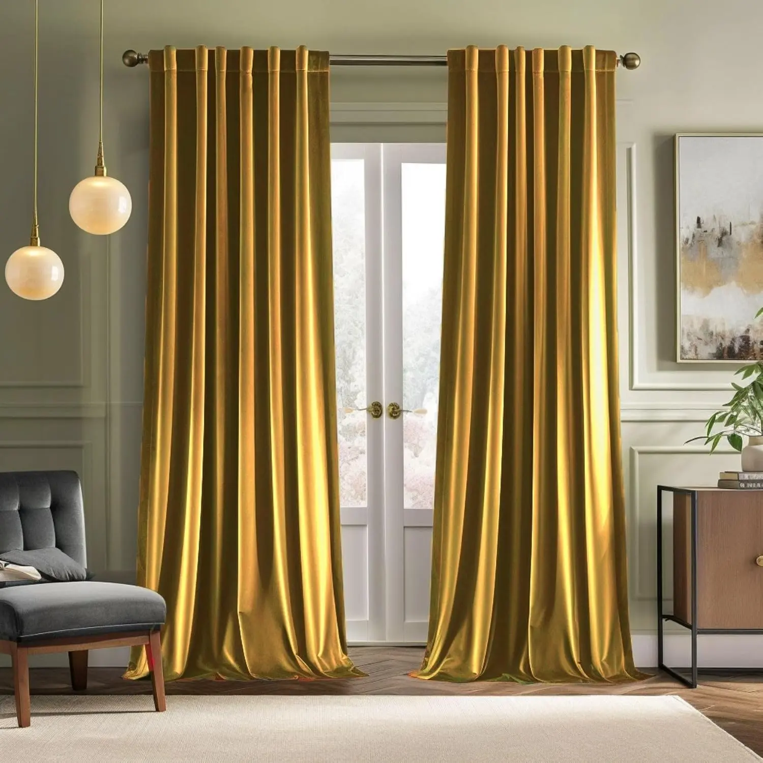 Silky Velvet Curtains - 2 Panels, 52in W x 84in L, Modern Luxury Vibe, Pleat Tape, Room Darkening Thermal Window Drapes for Living/Bedroom
