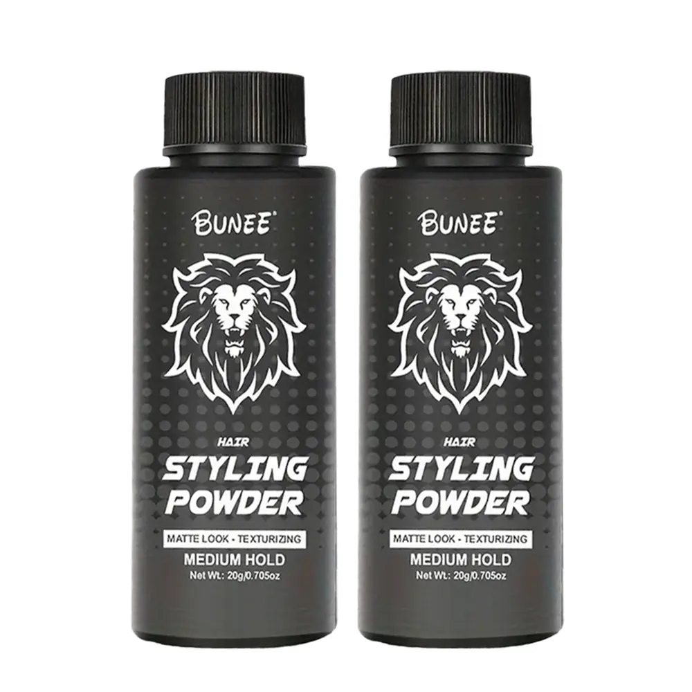 BUNEE Men's Hair Styling Powder 2-Pack (20g Each) - Haircare Styler, Matte Finish, Medium Hold, Oil Control, Root Lift, Natural Look, Lightweight, Residue-Free, Volume & Texture Enhancer, Hair Volume Powder, Quick Touch-Up, Thinning, Texture Powder