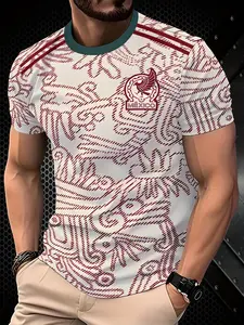 Men's Mexican Style Football Element T-Shirt, Outdoor Casual Sports Training Wear, Comfortable Cotton Tee for Everyday Use, Athletic Sports Clothing