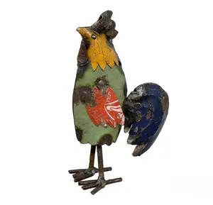 Mini 5.5" Rustic Recycled Scrap Metal Rooster Chicken Statue for Home Garden Decor