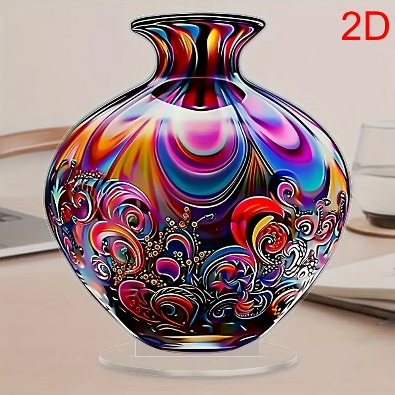 2D Flat Products Statue Ornaments Colorful Vase Sign Tabletop Decoration - Versatile Floral Atmosphere Sign for Home, Bedroom, Living Room, Kitchen - Unique Gift Idea for Holiday Decoration