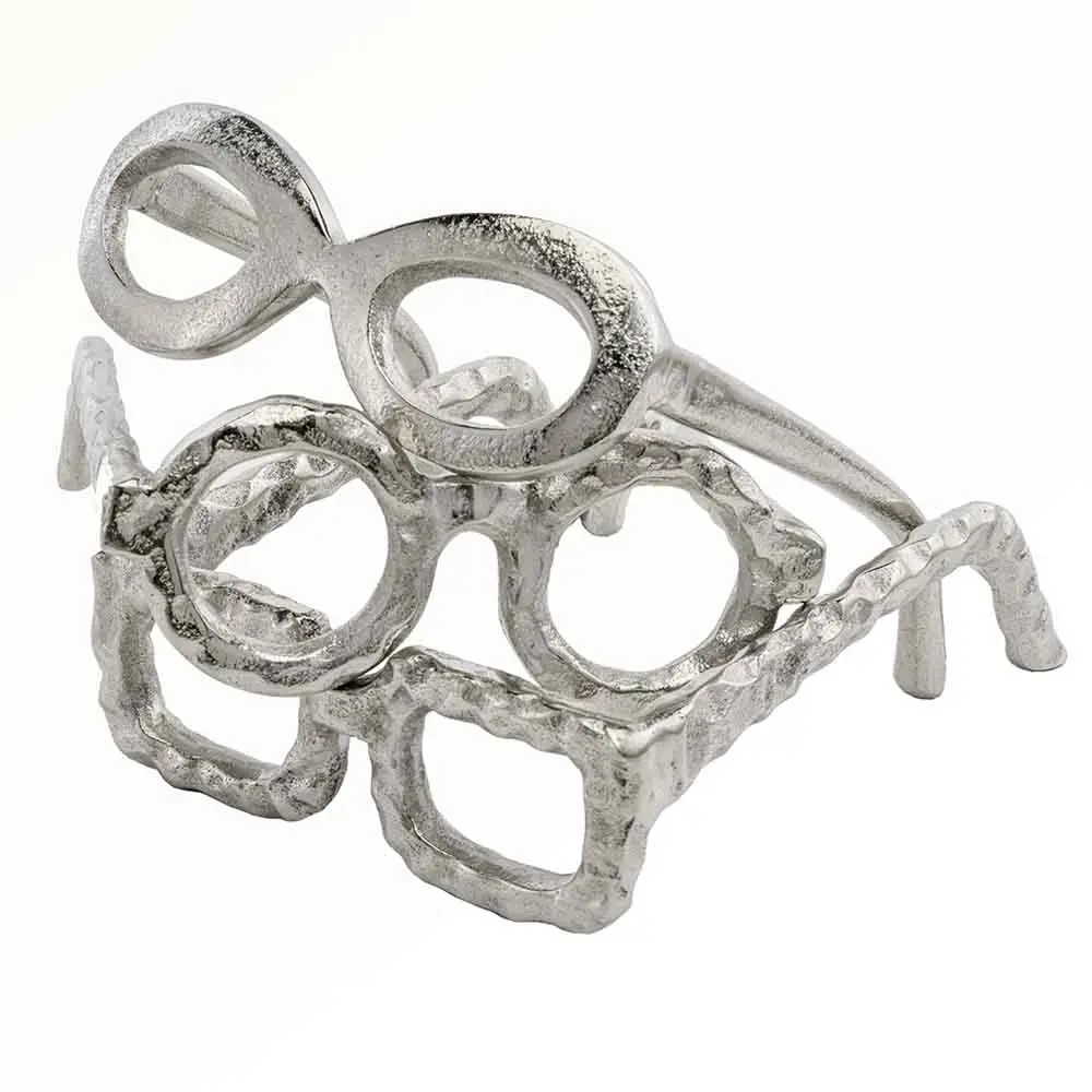 HomeRoots 354795 Modern Geometric Raw Silver Textured Glass Sculpture - Square Aluminum Room Decor, Durable Long-Lasting Fashionable Home Accent