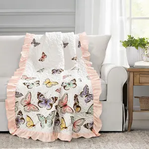 Lush Decor Flutter Butterfly Throw Blanket - 100% Polyester with Ruffled Trim - Perfect for Toddler Beds & Cozy Snuggling - 60"H x 50"W