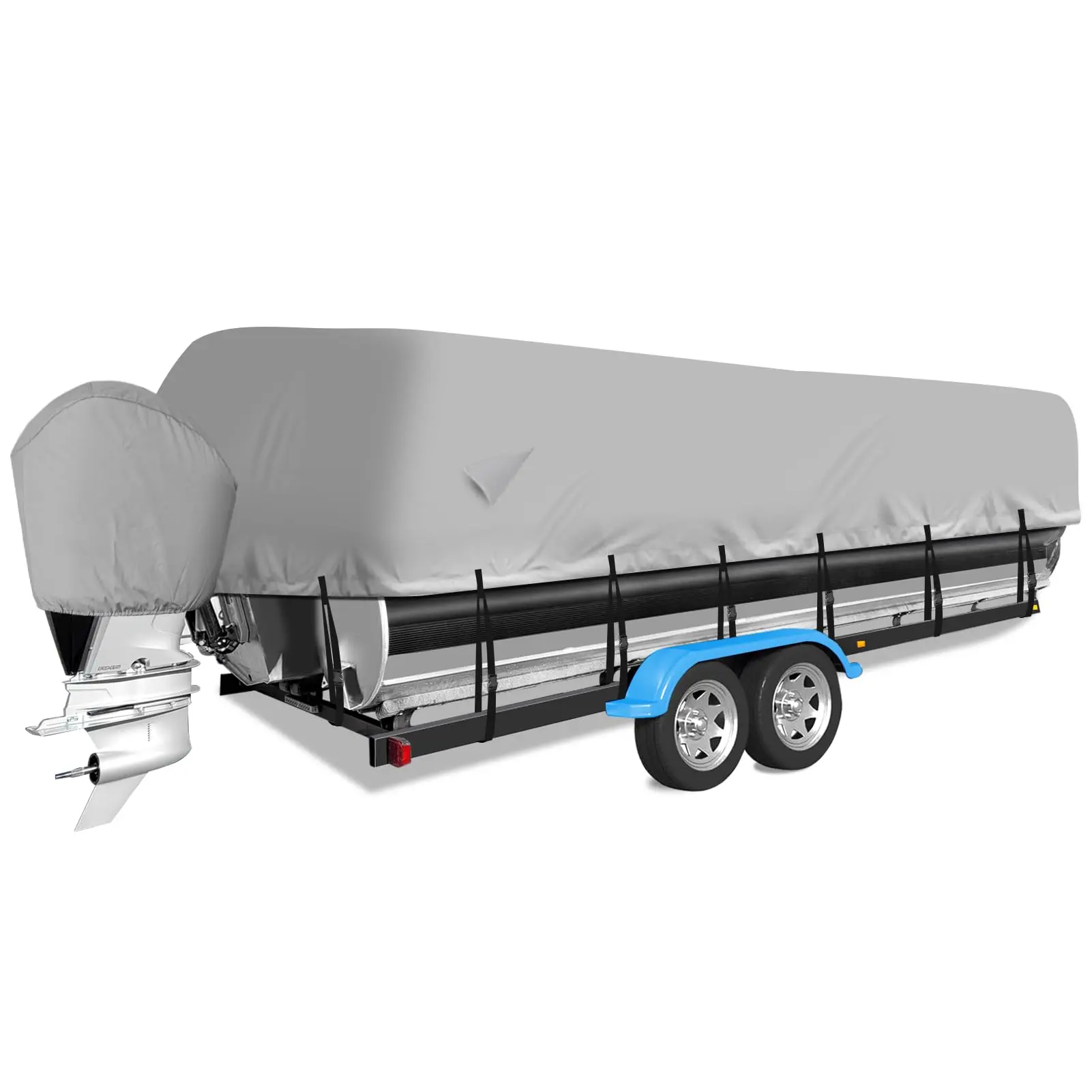 Heavy Duty Pontoon Boat Cover, 300D Waterproof Trailerable Boat Cover, Marine Grade Waterproof Covers with Adjustable Windproof Tightening Strap & Storage Bag