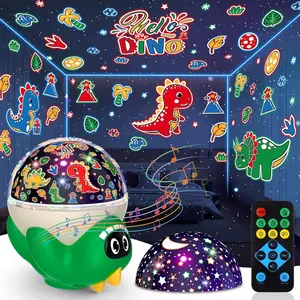X-PJT03  Dinosaur Night Light Projector for Kids Room, Boy Girl Dino Lamp with 10 Soothing Music& Timer, Remote Control, Colorful Projection Effect, High Brightness, Birthday Gifts Dinosaur Toys for Kids 3-7