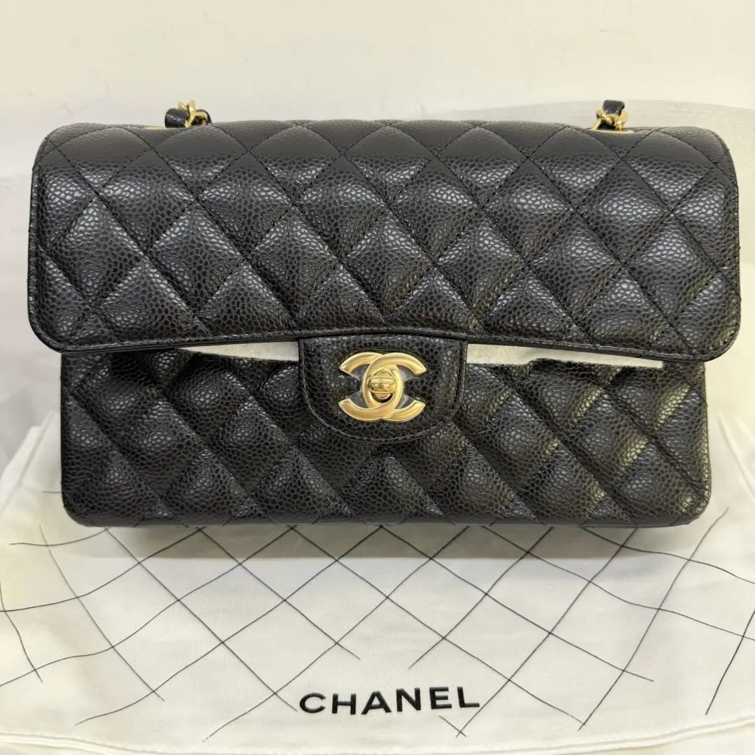 Pre-owned CHANEL Classic Flap Small Bag in Black Caviar Leather with Gold Tone Hardware (99% New, 2023 Chip Authentication), Shoulder Bags, Crossbody Bags