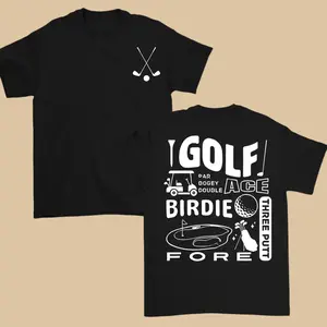 Golf-themed vintage graphic shirt for men and women, trendy cotton menswear clothing top, perfect 2025 gift for golf lovers.