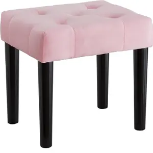 Small Footstool Ottoman, Velvet Wooden Foot Stool Ottoman with Wood Legs, Rectangle Ottoman Chair, Sofa Footrest Extra Seating for Living Room Entryway Office