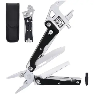 W4 Adjustable Ratchet Wrench Multitool, 11-IN-1 Foldable EDC Tool with Pliers, ,  and , Multi Tool for Camping, DIY, and Gifts for Him