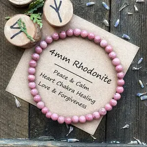 Natural Matte Rhodonite Crystal Gemstone 4mm Round Beads Handmade Bracelet Healing Reiki Stretch Men Women Bracelet