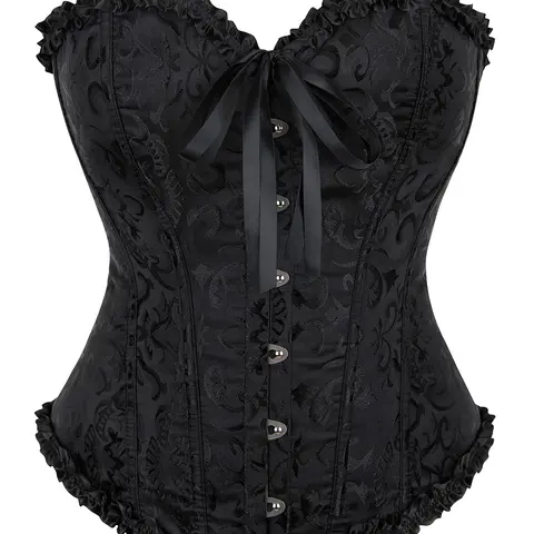 Gothic Retro Court Style Jacquard Satin Corset Top, Lace-Up Heart Neckline, Slimming Waist, Party Wear, All Seasons