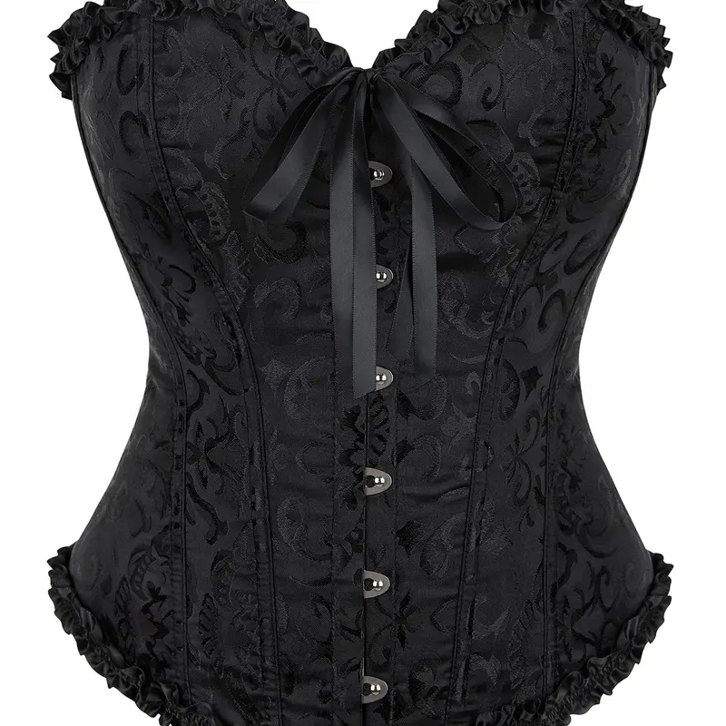 Gothic Retro Court Style Jacquard Satin Corset Top, Lace-Up Heart Neckline, Slimming Waist, Party Wear, All Seasons