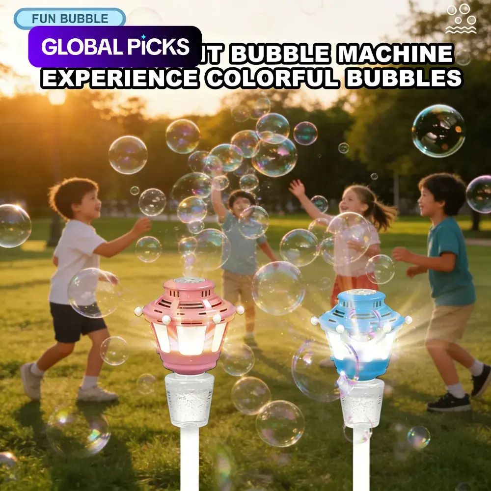 Automatic Bubble Machine, 90 ml Bubble Solution Included, Adjustable Height, Dynamic Light, Rechargeable, Ideal for Parties and Celebrations #GLOBAL PICKS