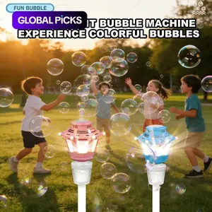 Premium Automatic Bubble Machine, 90ML Solution Included, Adjustable Height, Dynamic Light & Music, Rechargeable, Ideal for Parties
