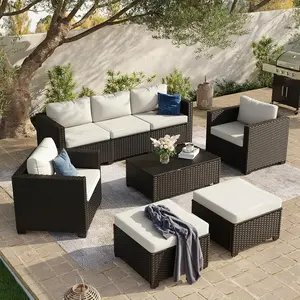 Aoxun 8-Piece Outdoor Furniture Set - 7-Seat Outdoor Sectional with Thick Waterproof Cushions, Patio Conversation Set for Garden, Backyard