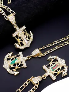 Anchor Saint Jude Virgin Mary Santa Muerte Necklace, Fashion Cross Pendant, 14k Plated High-Quality Jewelry, Durable Design, Perfect Gift for Loved Ones